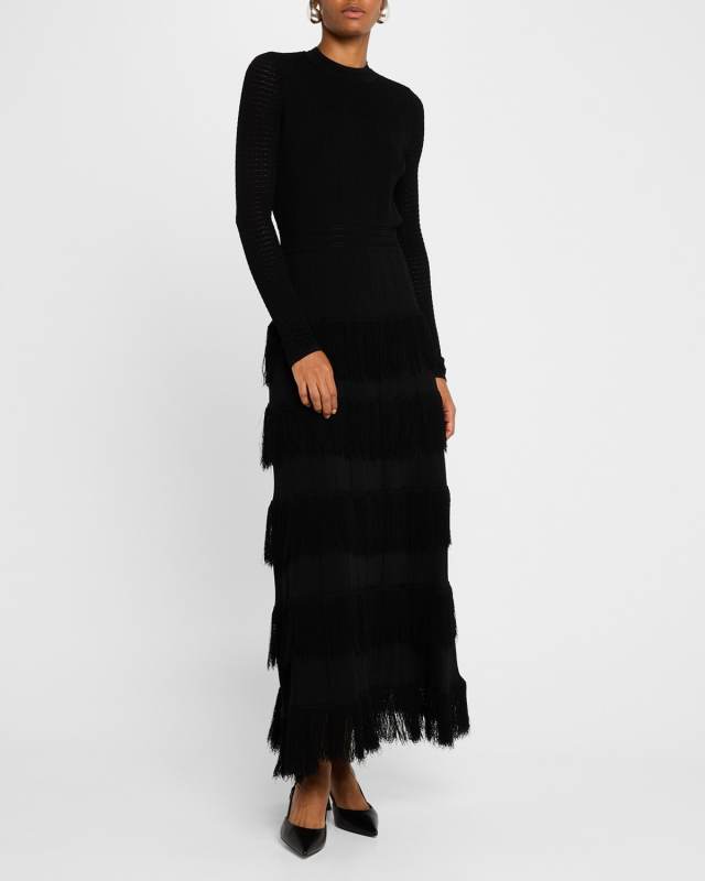 Piper Tiered Fringe Pointelle-Knit Maxi Dress